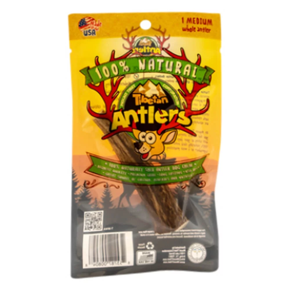 Tibetan Whole Antler Medium Pack Dog Chew, Natural and Long lasting Dog Treats for Dogs under 35 lbs