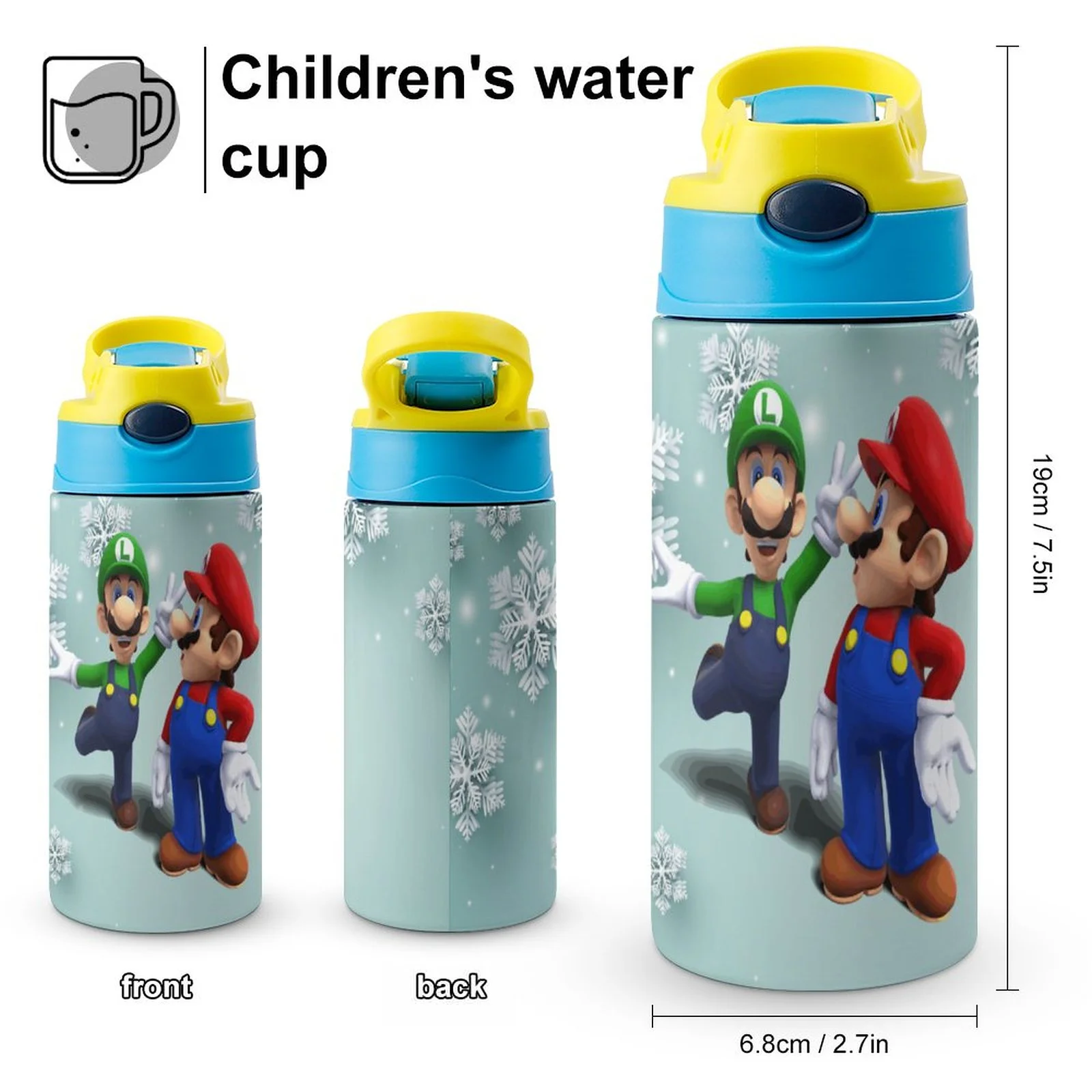 Mario Luigi Bros Kid's Insulated Water Bottle With Straw Vacuum Stainless Steel Cup Leak-Proof Children Toddler Thermoses