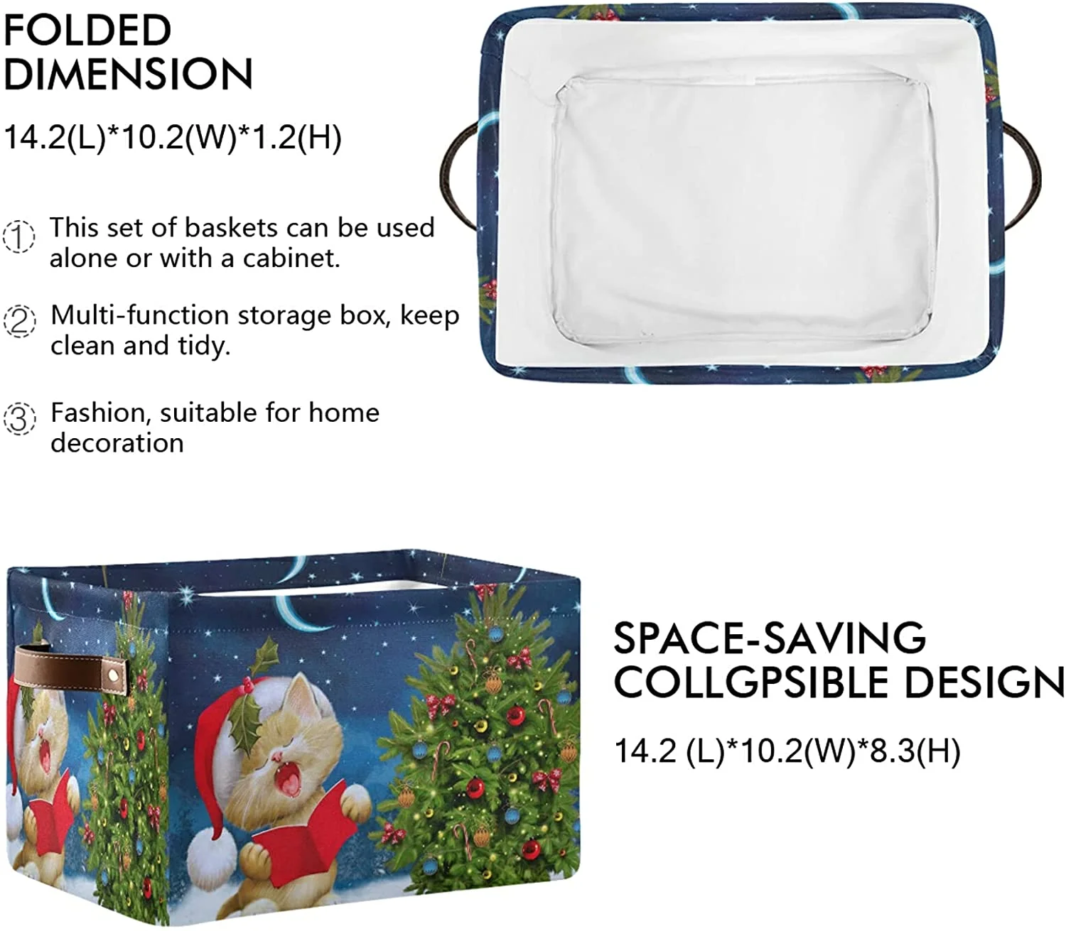 Coolnut Cute Cat Christmas Tree Storage Bin for Toy Storage Basket Dirty Clothes Sundries Office Home Closet Organizer Shelf Cube Box Waterproof Laundry Basket Decor Gifts