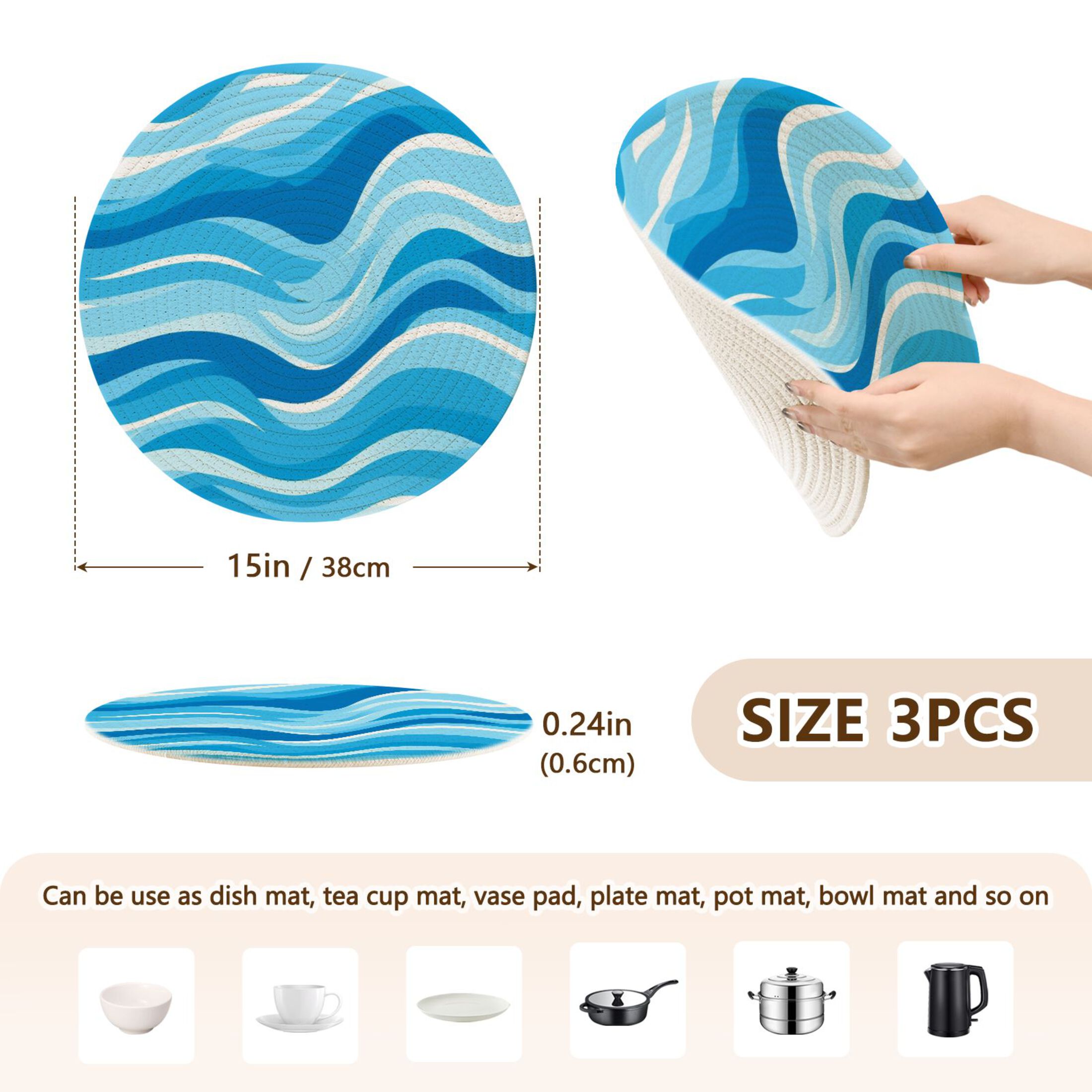 Blue Liquid 3 PCs Pot Holders Trivets Kitchen 15