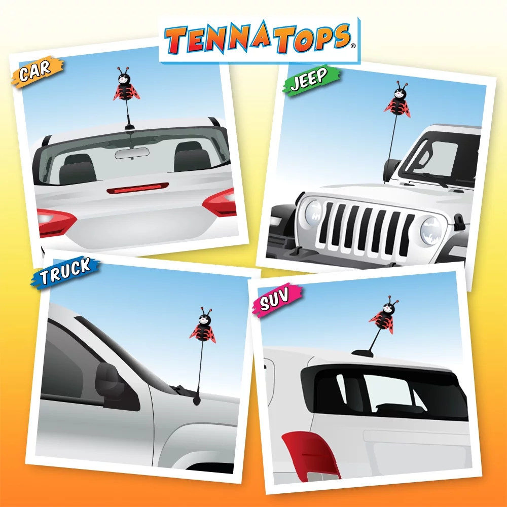 Tenna Tops 5 Pack Car Antenna Toppers (Butterfly, Frog, Ladybug, Giraffe, Pig)