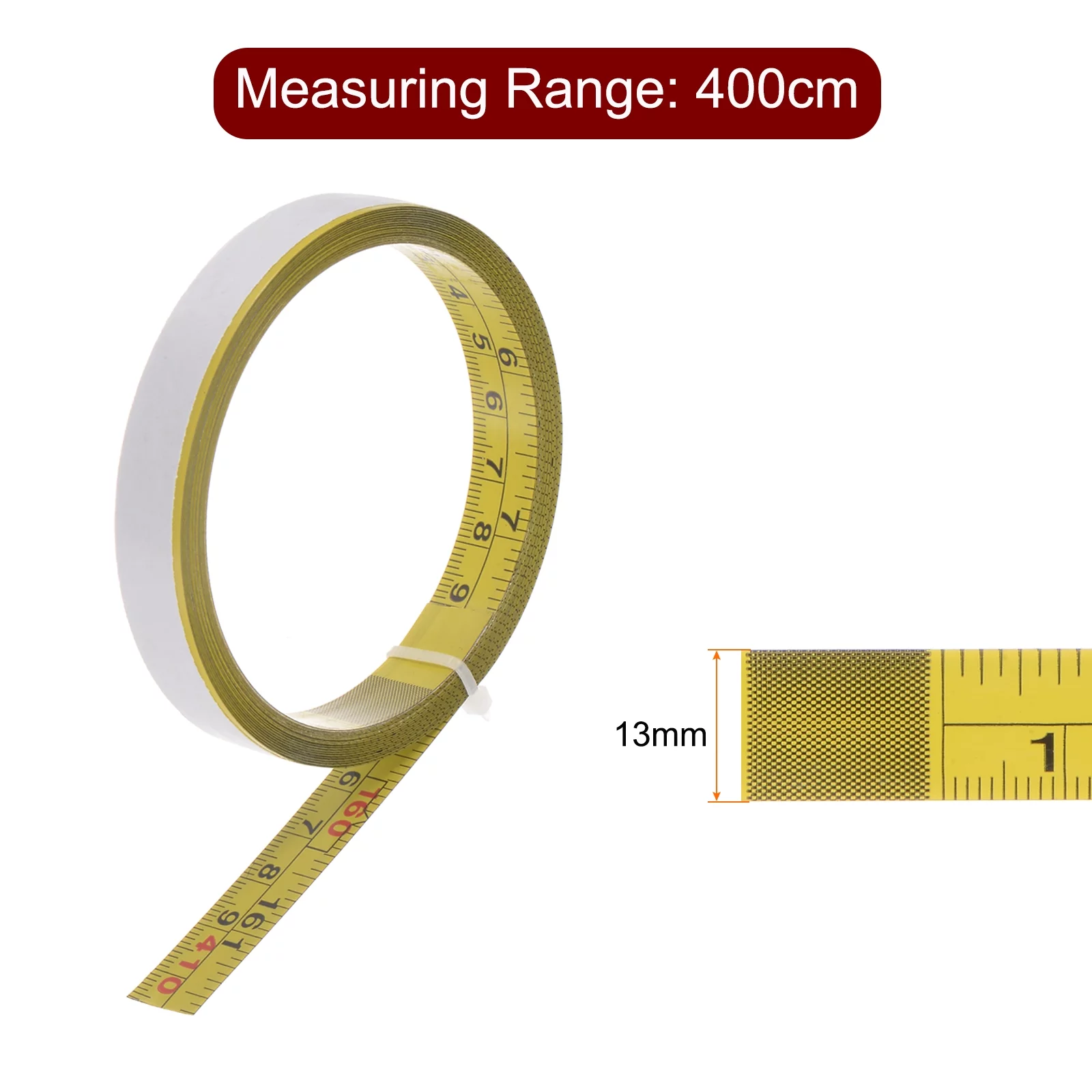 Self Adhesive Tape Measure 160 inch/4M Double Scale Left to Right Reading Measuring Tape Steel Sticky Ruler, Yellow