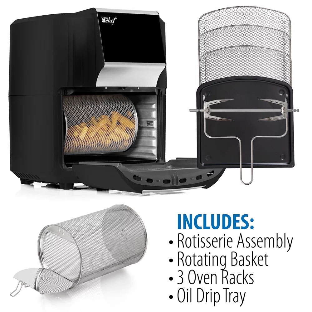 Deco Chef AIRD12BLK 12.7QT Digital Air Fryer Oven, with 3 Racks, Rotisserie, 8 Meal Presets Black Bundle with 1 Year Extended Protection Plan
