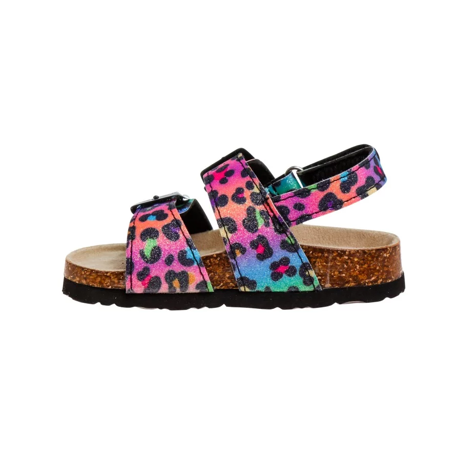 Laura Ashley Girls Footbed Toddler Buckle Sandals Hook and Loop - Black Multi, 5