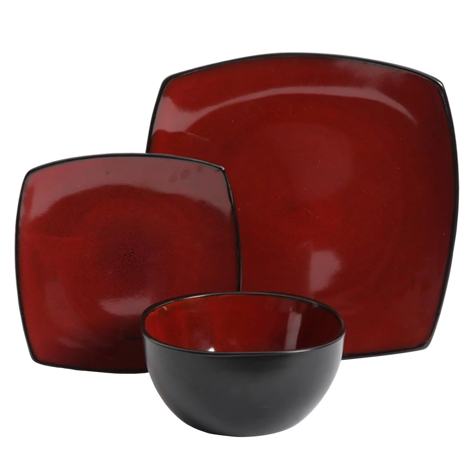 Soho Lounge 12-Piece Soft Square Dinnerware Set, Red