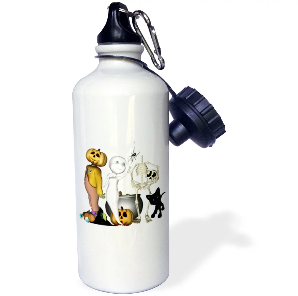 Cute Halloween Toons With Ghost Jack Skeleton And Black Cat 21 oz Sports Water Bottle wb-28911-1