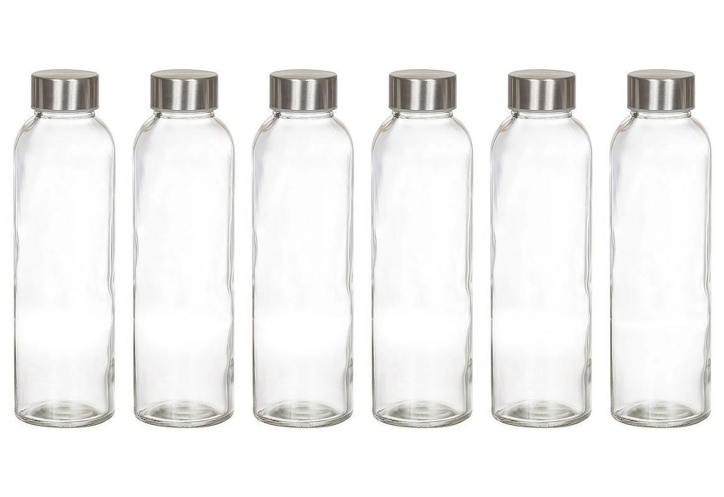 Estilo 18 oz Clear and Silver Stainless Steel Water Bottles with Wide Mouth Lid (6 Pieces)