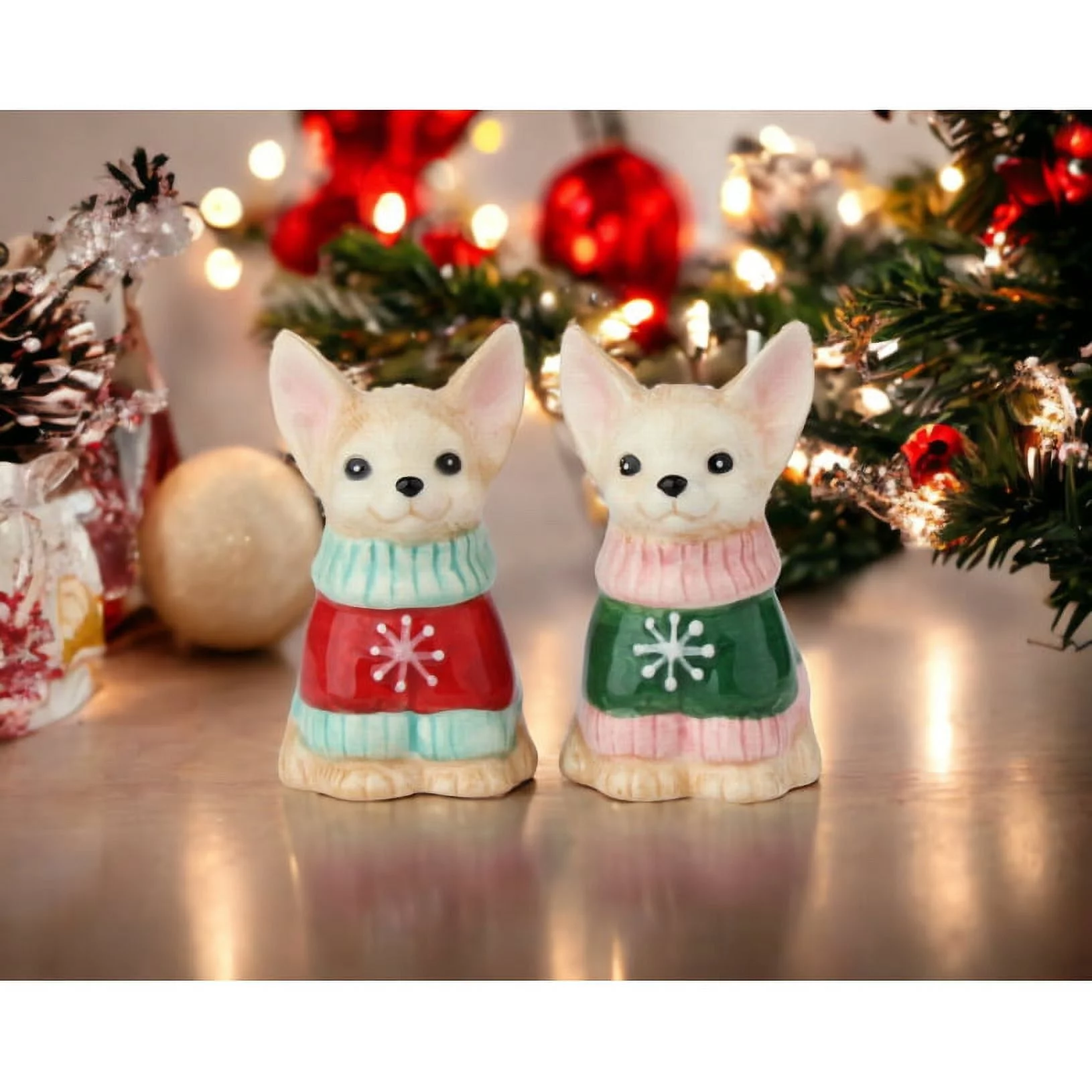 Ceramic Christmas Chihuahua Dog Salt And Pepper Shakers   Kitchen Decor