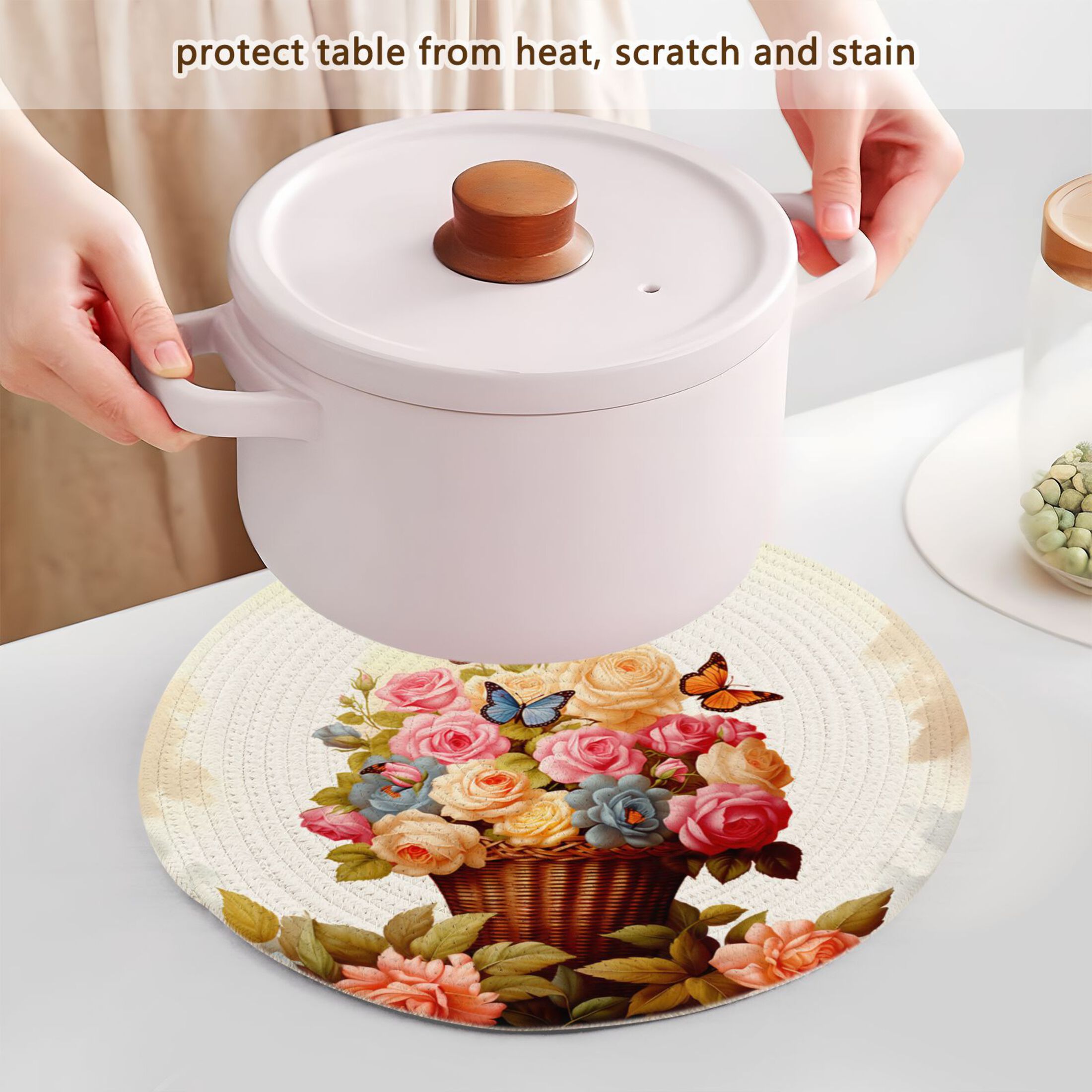 Butterfly on Multi Rose Flowers 3 PCs Pot Holders Trivets Kitchen 15