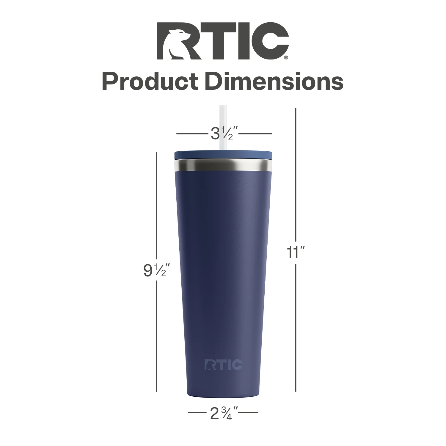 RTIC 28 oz Ceramic Lined Everyday Tumbler, Spill-Resistant Straw Lid, Navy