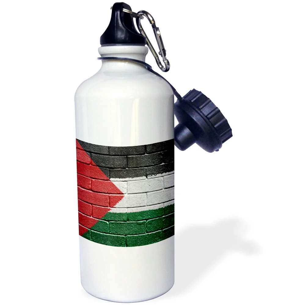 3dRose National flag of Palestine painted onto a brick wall Palestinian, Sports Water Bottle, 21oz