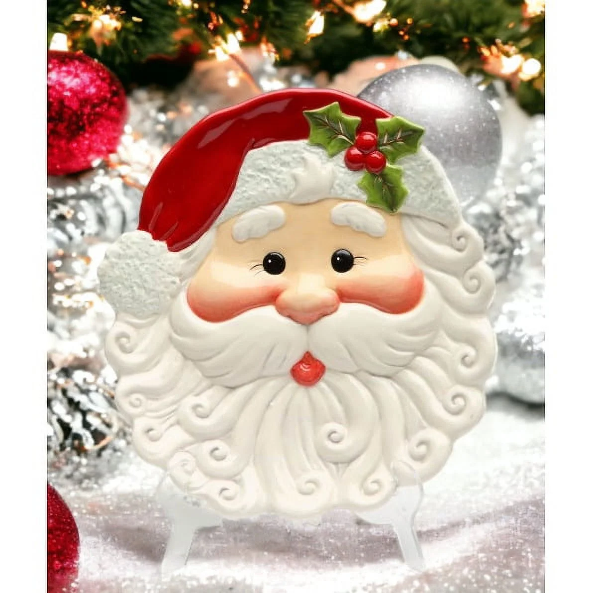 Christmas Hand Painted Ceramic Santa Claus Decor Plate Home Decor   Kitchen Decor Christmas Decor