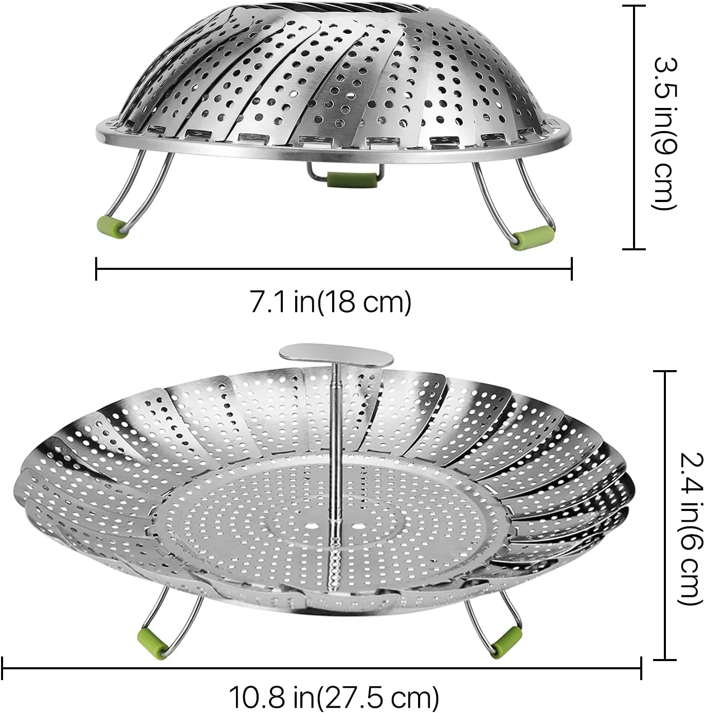 Stainless Steel Vegetable Steamer Basket with Extendable Handle - Expandable Collapsible Foldable Cooking Insert Fit Instant Pot 3 6 8 Qt Pressure Cooker for Steam Food 7-11 Inch Adjustable
