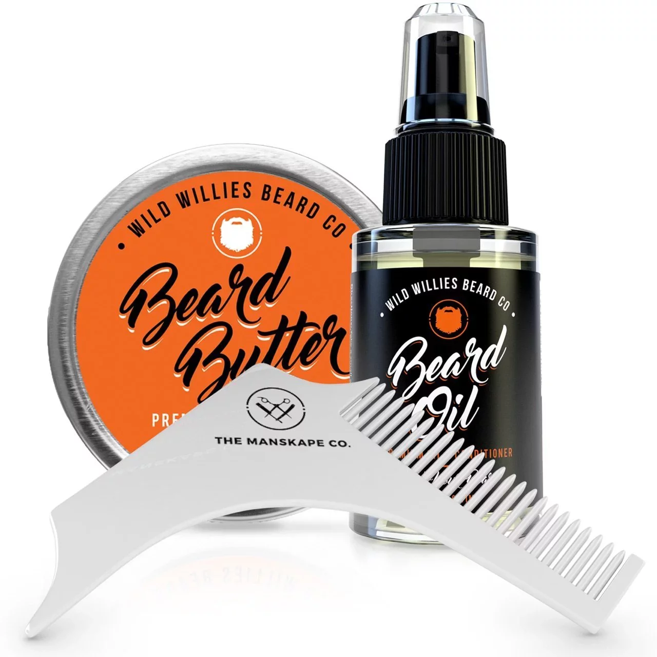 Wild Willies Beard Oil, Beard Butter, and Beard Shaping Tool, Men's Gift Set