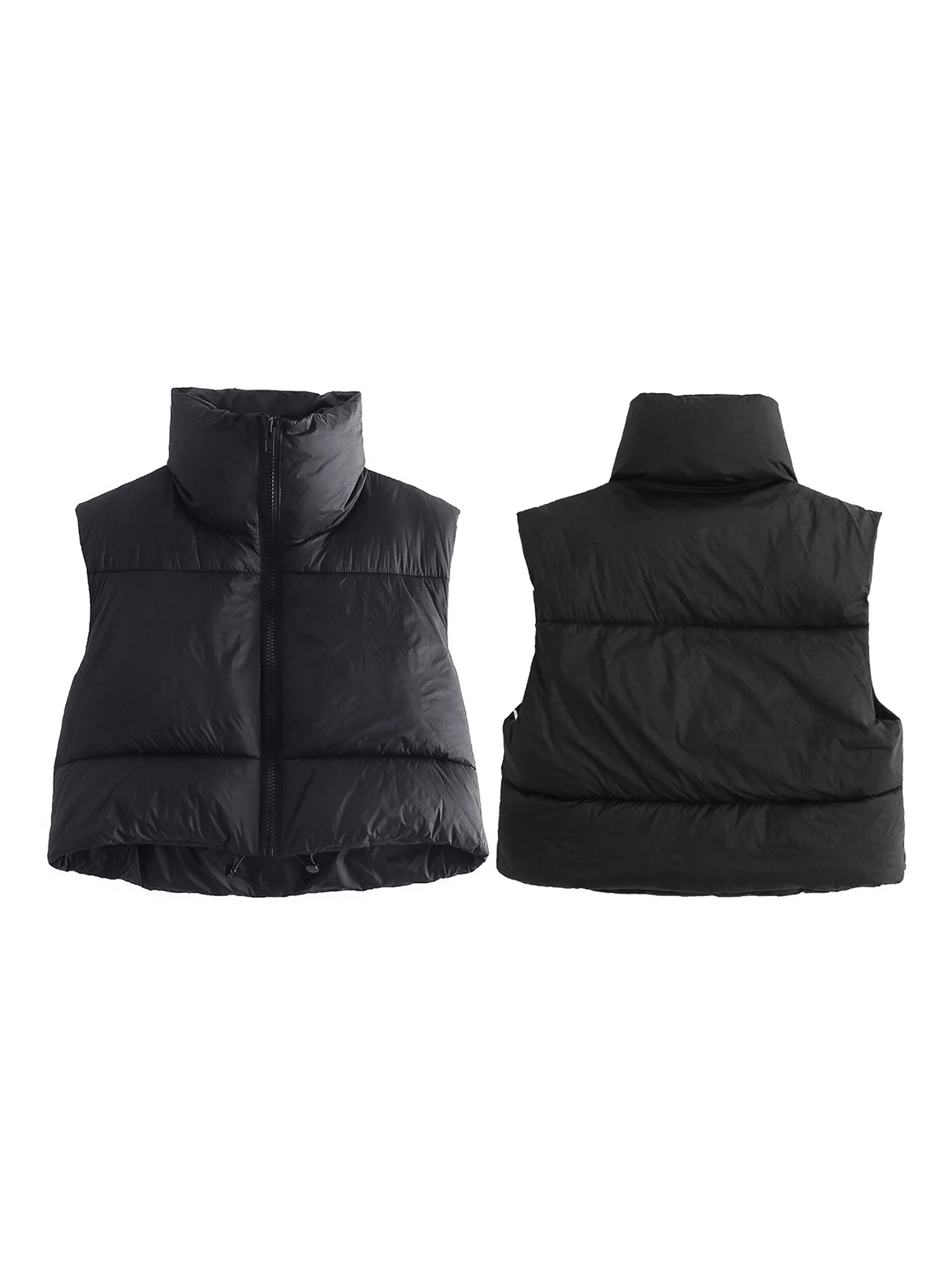wsevypo Women Y2K Winter Crop Puffer Vest Warm Lightweight Sleeveless Down Jacket Full-Zip Stand Collar Padded Gilet