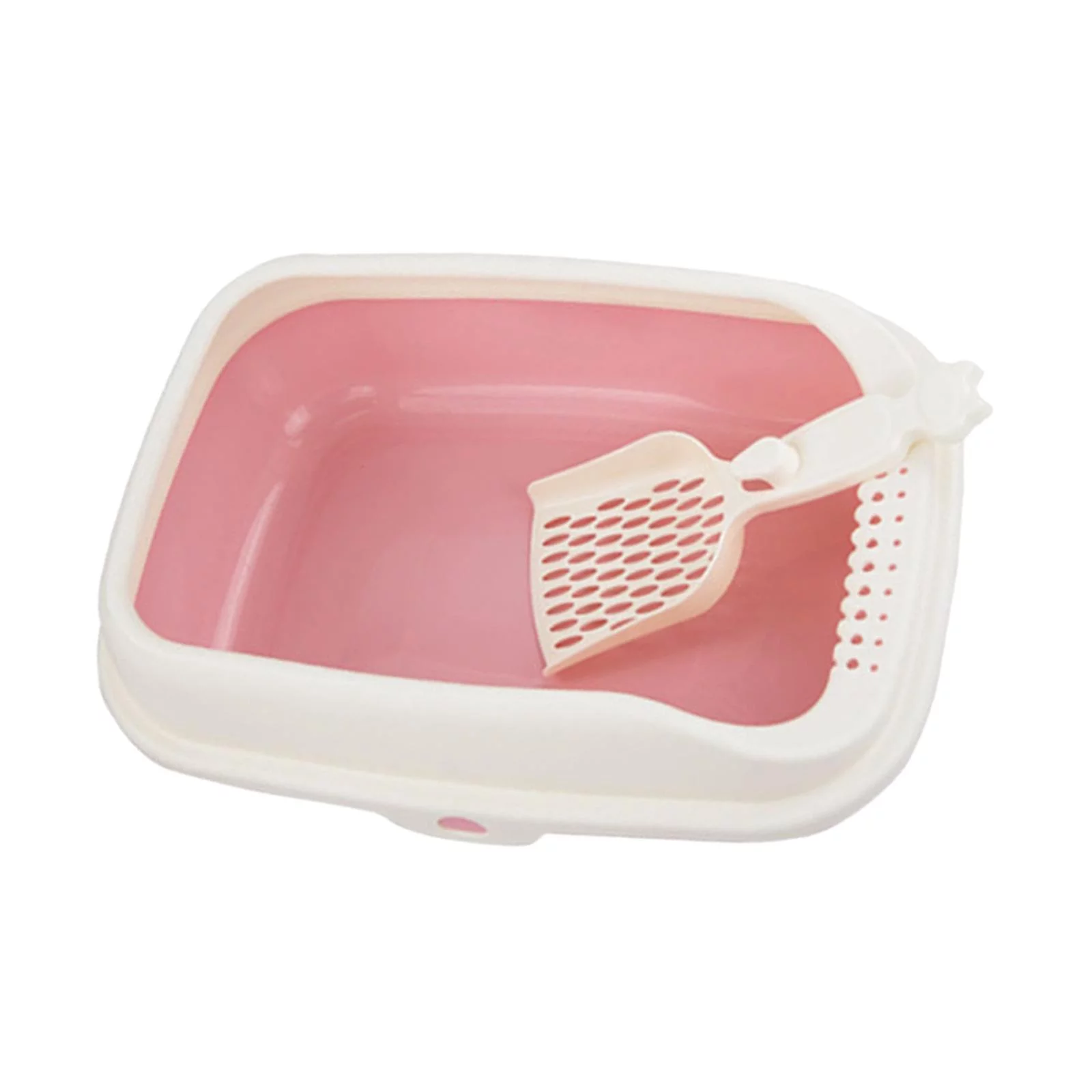 Cat Litter Box Open Top Kitty Litter Box Tray Litter Pan Cat Sand Basin Splashproof Deep Loo Bedpan Potty Toilet for Other Pets Kitty Bunny pink L