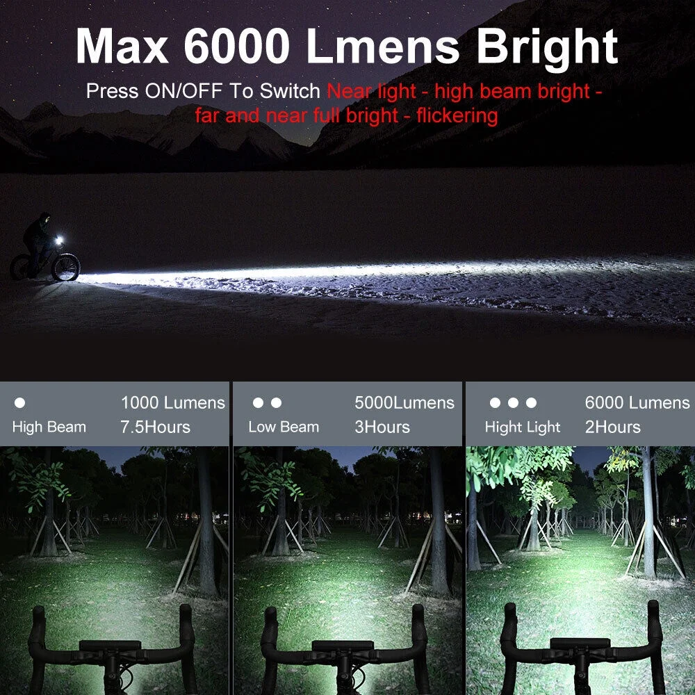 Bicycles Light Front 8000mAh Waterproof Flashlight USB Charging Road Lamp