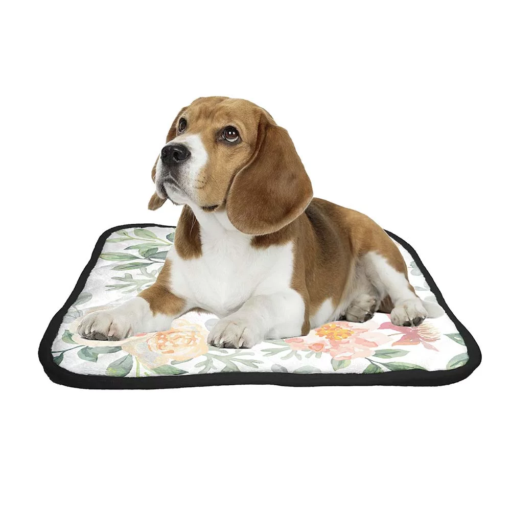ECZJNT Pink Roses And Peonies With Gray Leaves On The White Pet Dog Cat Bed Pee Pads Mat Cushion Potty Dogs Blankets Crate Bed Kennel 28x36 inch
