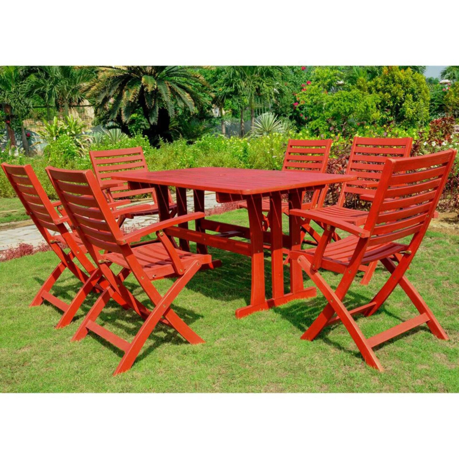 International Caravan Royal Fiji Dublin Acacia Wood 7 Piece Patio Dining Set
