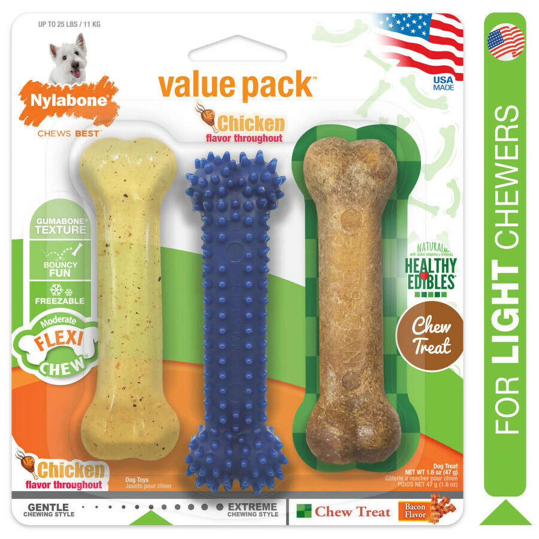 Nylabone Healthy Edibles and Flexi Chew Value Pack Bacon & Chicken Small/Regular