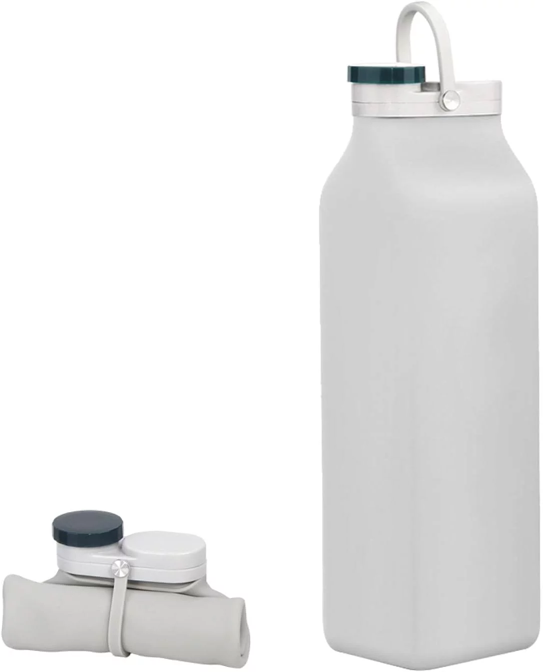 Collapsible Water Bottle,Silicone Collapsible Travel Cup,Portable Leak Proof Sports Water Bottle,600ml Large Capacity Collapsible with Hidden Handle for Travel Gym Camping Hiking Grey