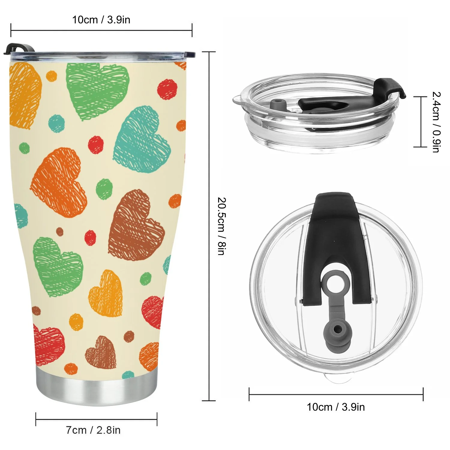 Hidove Stainless Steel Tumbler, Seamless Pattern with Scribbled Hearts 30oz Leak Proof & Stainless Steel Bottle for Hot & Cold Drinks - Coffee Travel Mug, Water Metal Canteen, Thermal Cup