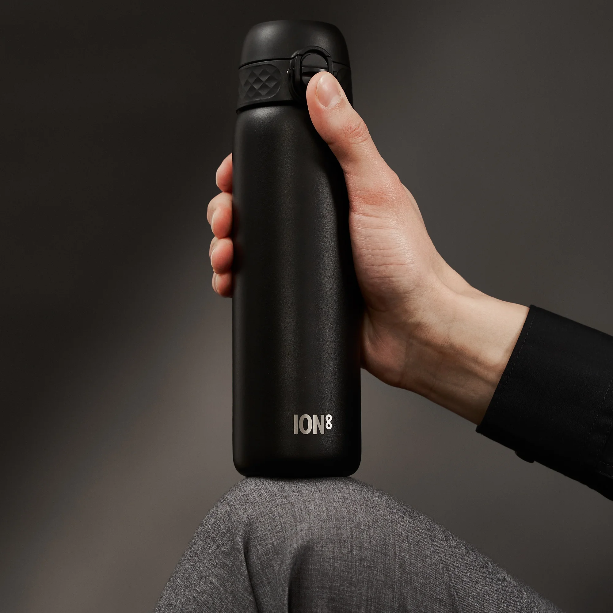 ION8 Leak Proof Flip-Top Stainless Steel Slim Water Bottle, Dishwasher-Safe, Black, 600ml (20oz)