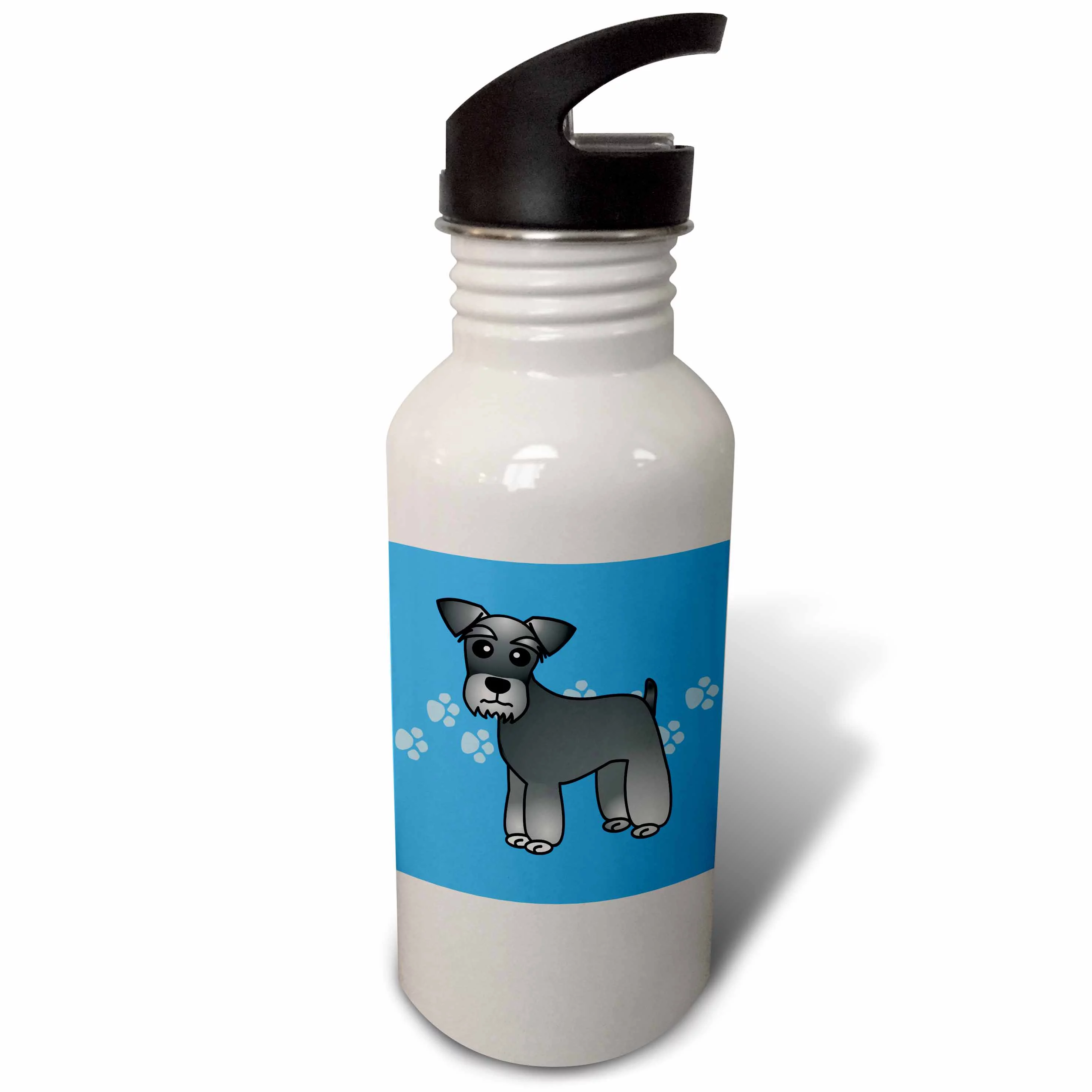 Cute Miniature Schnauzer Banded Coat (Salt and Pepper) - Cartoon Dog - Blue with Pawprints 21 oz Sports Water Bottle wb-40882-1