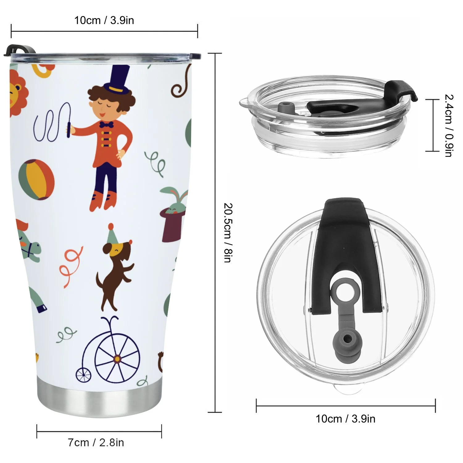 Hidove Stainless Steel Tumbler, Circus Seamless Pattern 30oz Leak Proof & Stainless Steel Bottle for Hot & Cold Drinks - Coffee Travel Mug, Water Metal Canteen, Thermal Cup