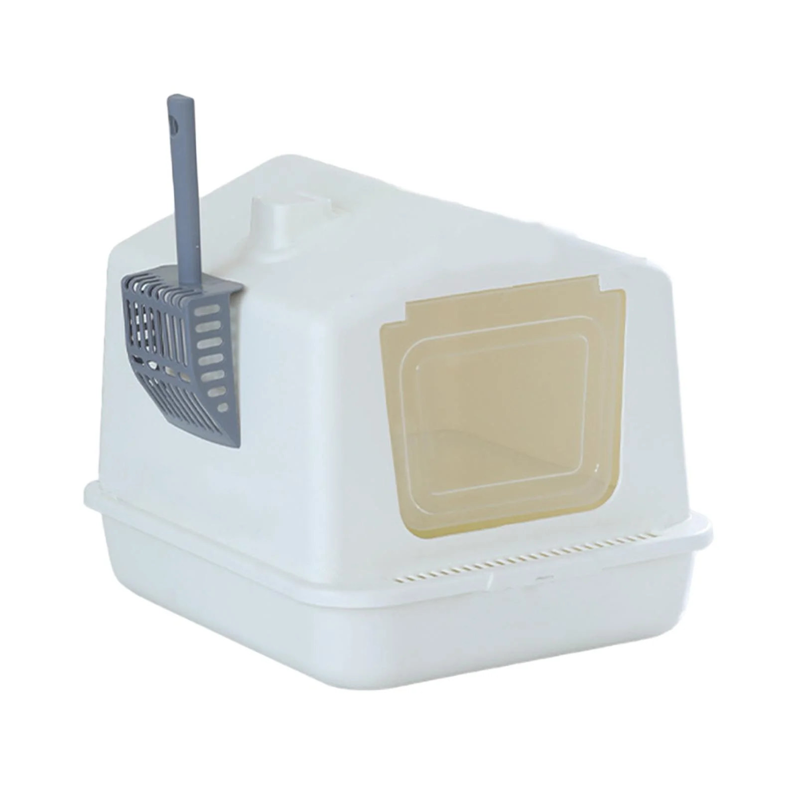 Toysmith Enclosed Cat Litter Tray Kitty Litter Pan Reusable with Door for Small Animals Rabbit Hooded Cat Litter Case Cat Litter Toilet White