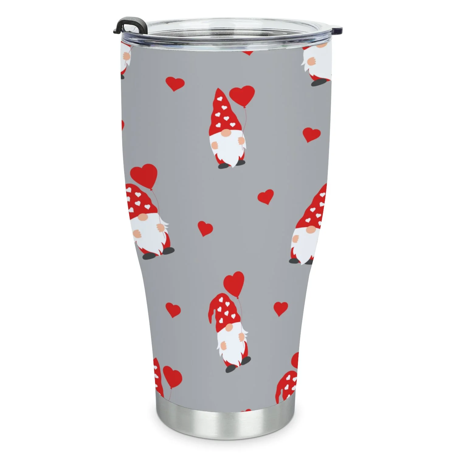 Hidove Stainless Steel Tumbler, Cute Valentines Gnomes in Red Hats and Hearts 30oz Leak Proof & Stainless Steel Bottle for Hot & Cold Drinks - Coffee Travel Mug, Water Metal Canteen, Thermal Cup