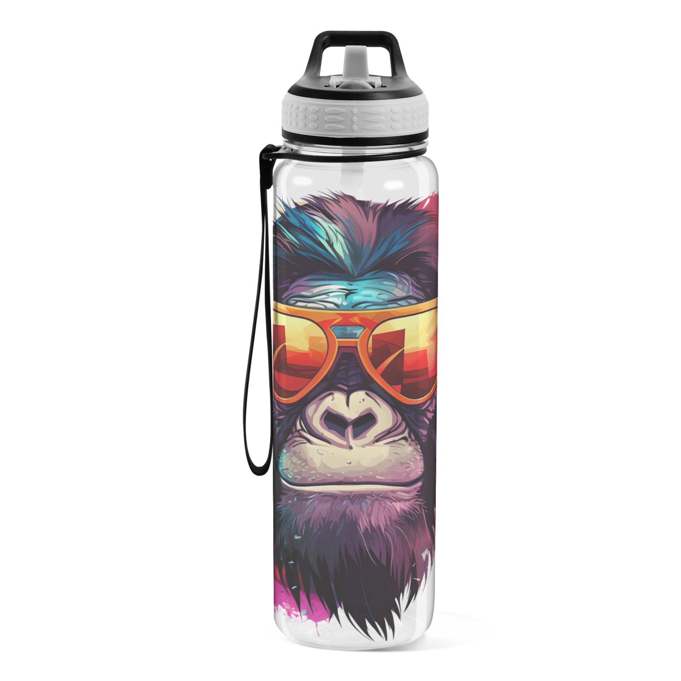 Colorful Orangutan 32oz Water Bottles with Straw Tritan Leakproof Sports Bottle BPA Free Clear for Fitness Gym Swimming Cycling