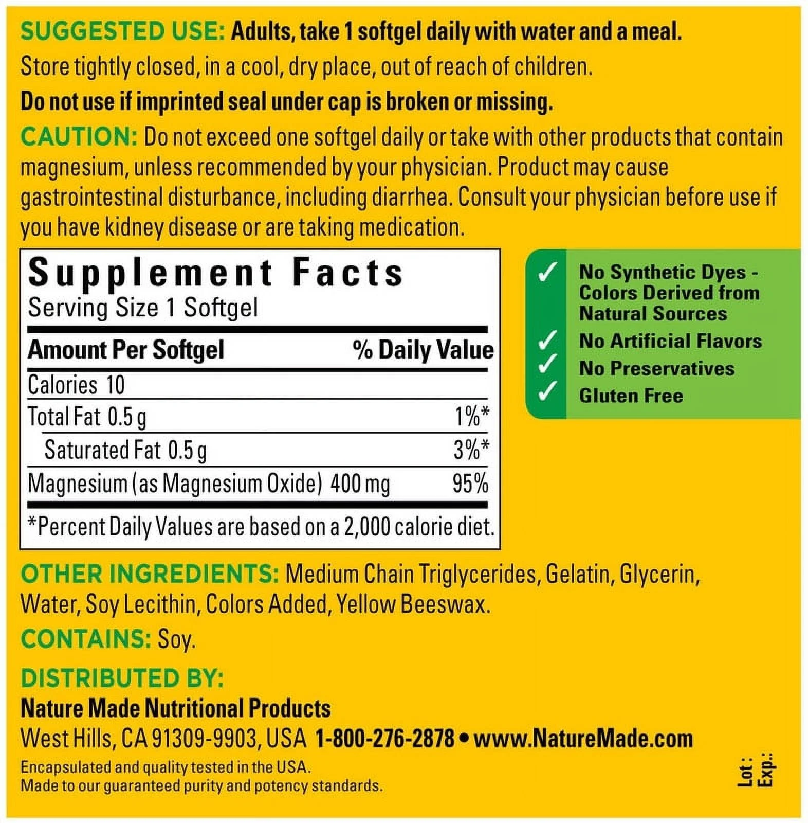 Product of Nature Made 400 mg High Potency Magnesium Liquid Softgels 150 Ct.