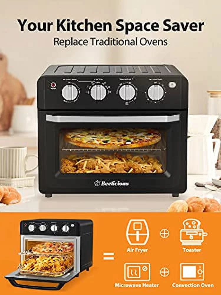 Air Fryer Toaster Oven, Beelicious, 19 Quart, 18L Countertop Convection Oven, 7-in-1 Toaster Oven Air Fryer Combo, with 4 Accessories & Recipe, ETL Certified (Black, Matte)