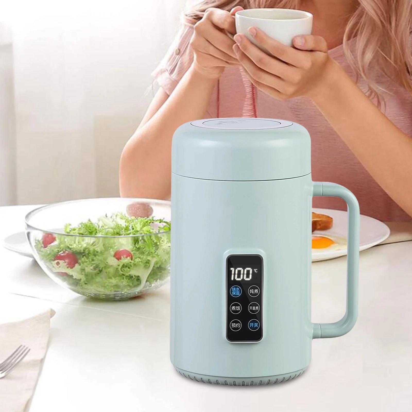 LOVIVER Electric Cooker Electric Stewpot Noodles Pasta Heater Cookware Soup Steamer Slow Cooking Pot for Kithcen Restaurant Soup Eggs Green