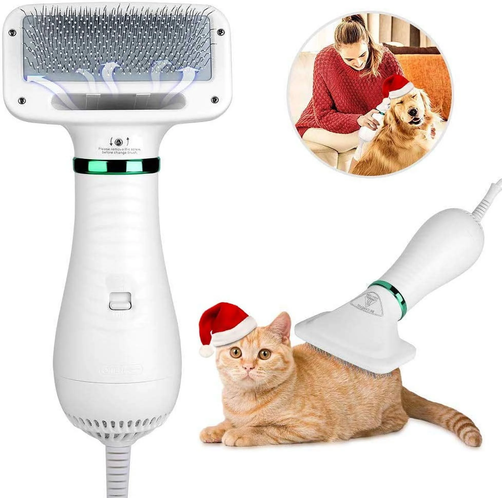 Happyline Dog Dryer, 2 in 1 Dog Grooming Dryer Cat Pet Hair Dryer, Portable 300W Powerful Blaster Fur Blower Ergonomic Handle with 2 Gear Temperature Dogs Blow Dryer