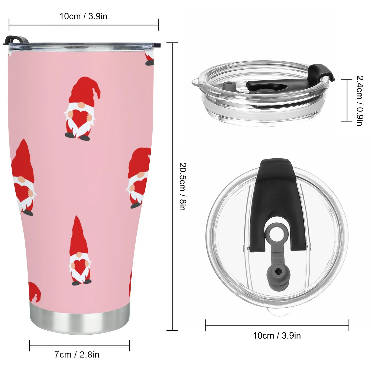 Hidove Stainless Steel Tumbler, Seamless Pattern with Cute Valentine Gnome 30oz Leak Proof & Stainless Steel Bottle for Hot & Cold Drinks - Coffee Travel Mug, Water Metal Canteen, Thermal Cup