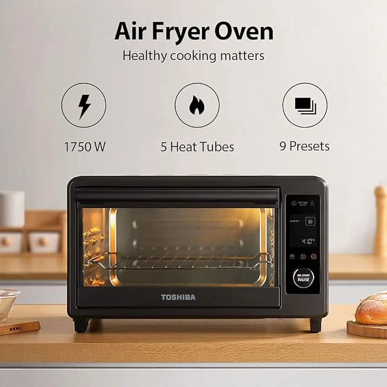 Open Box Toshiba Air Fryer Toaster Oven 6-in-1 Digital TL2-AC25CZA-GR - Charcoal Grey