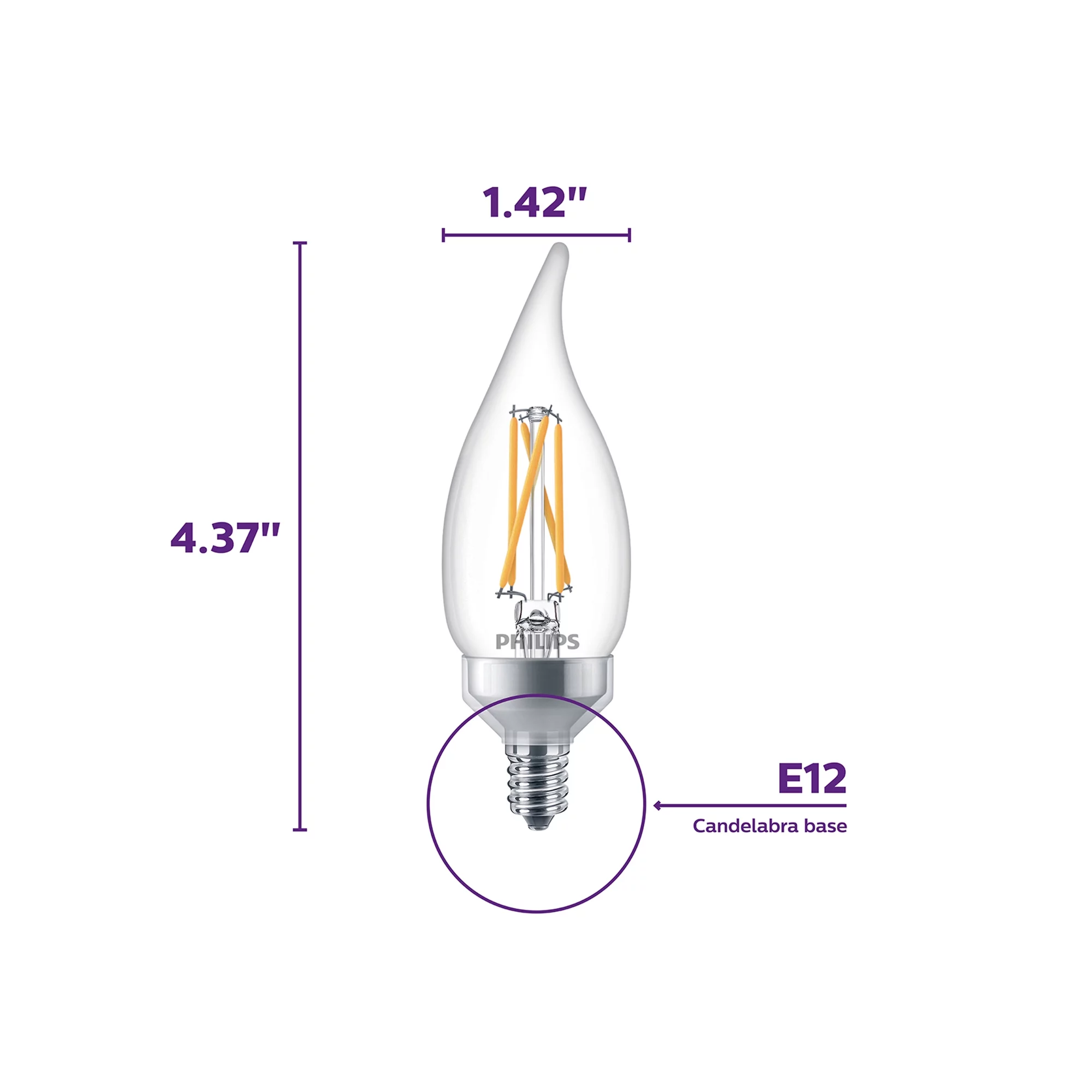 Philips Ultra Definition LED 40-Watt BA11 Filament Candle Light Bulb, Clear Soft White, Dimmable, E12 Candelabra Base (3-Pack)