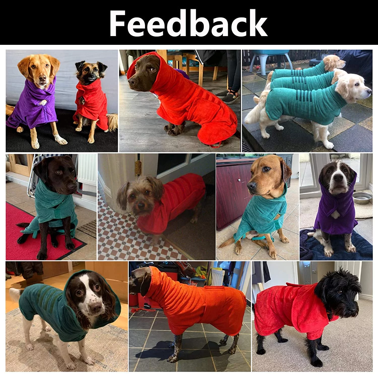 Dog Drying Coat Dressing Gown Towel Robe pet Microfibre Super Absorbent Anxiety Relief Designed Puppy fit for xs Small Medium Large Dogs - Blue - S