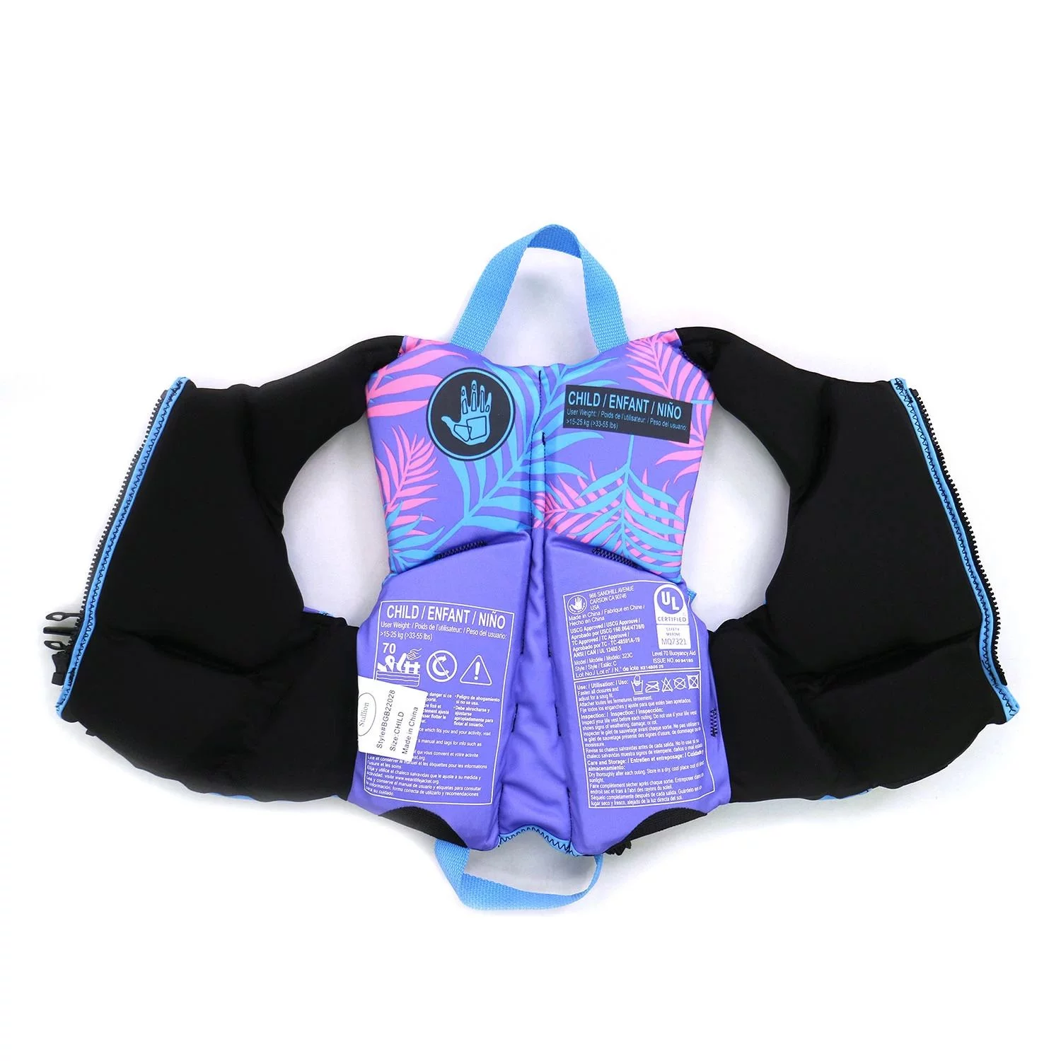 Body Glove Youth Child's PFD Coast Guard Approved Life Jacket, Blue Palm