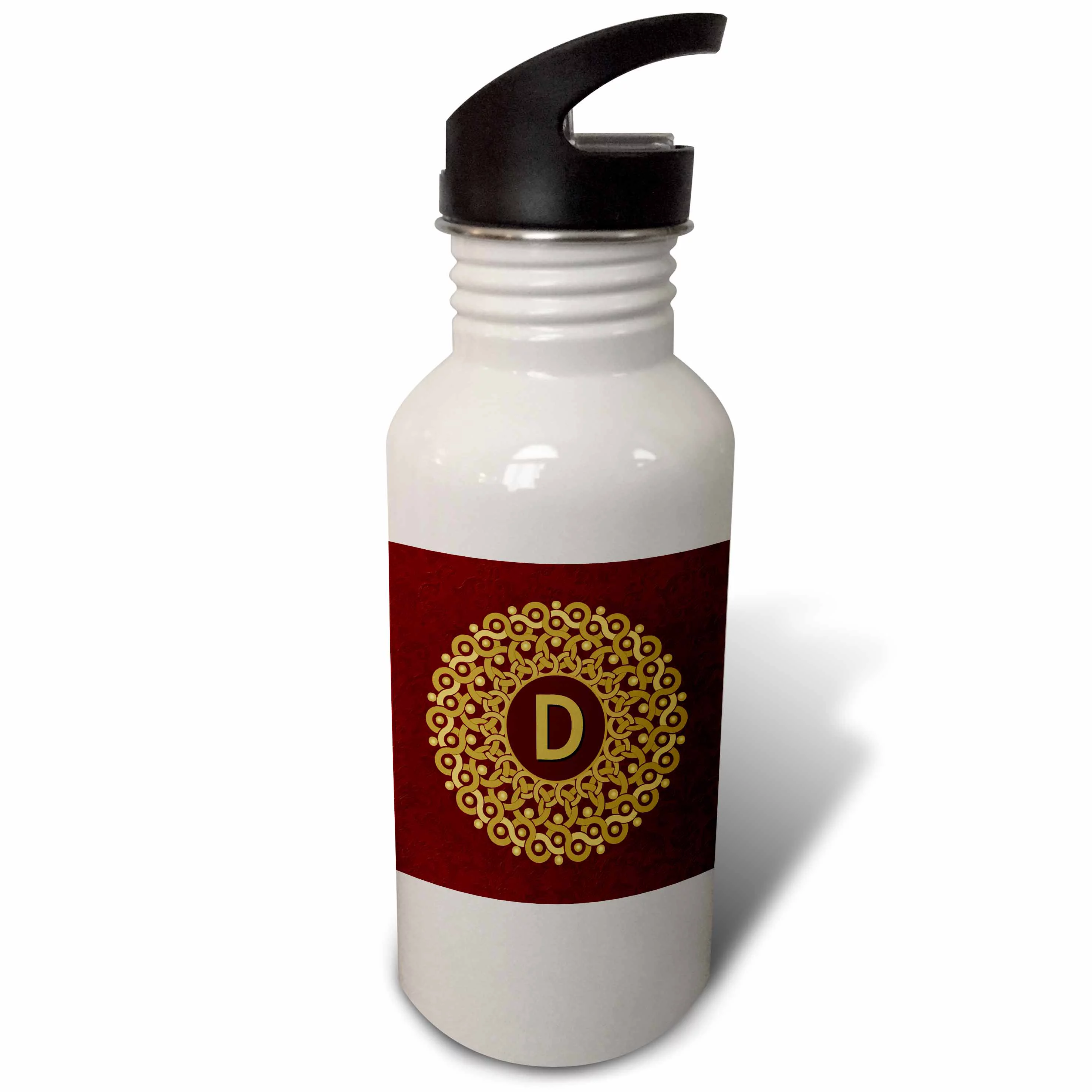 Monogram D tan and coffee mandala on warm chocolate muted grunge damask 21 oz Sports Water Bottle wb-32196-1
