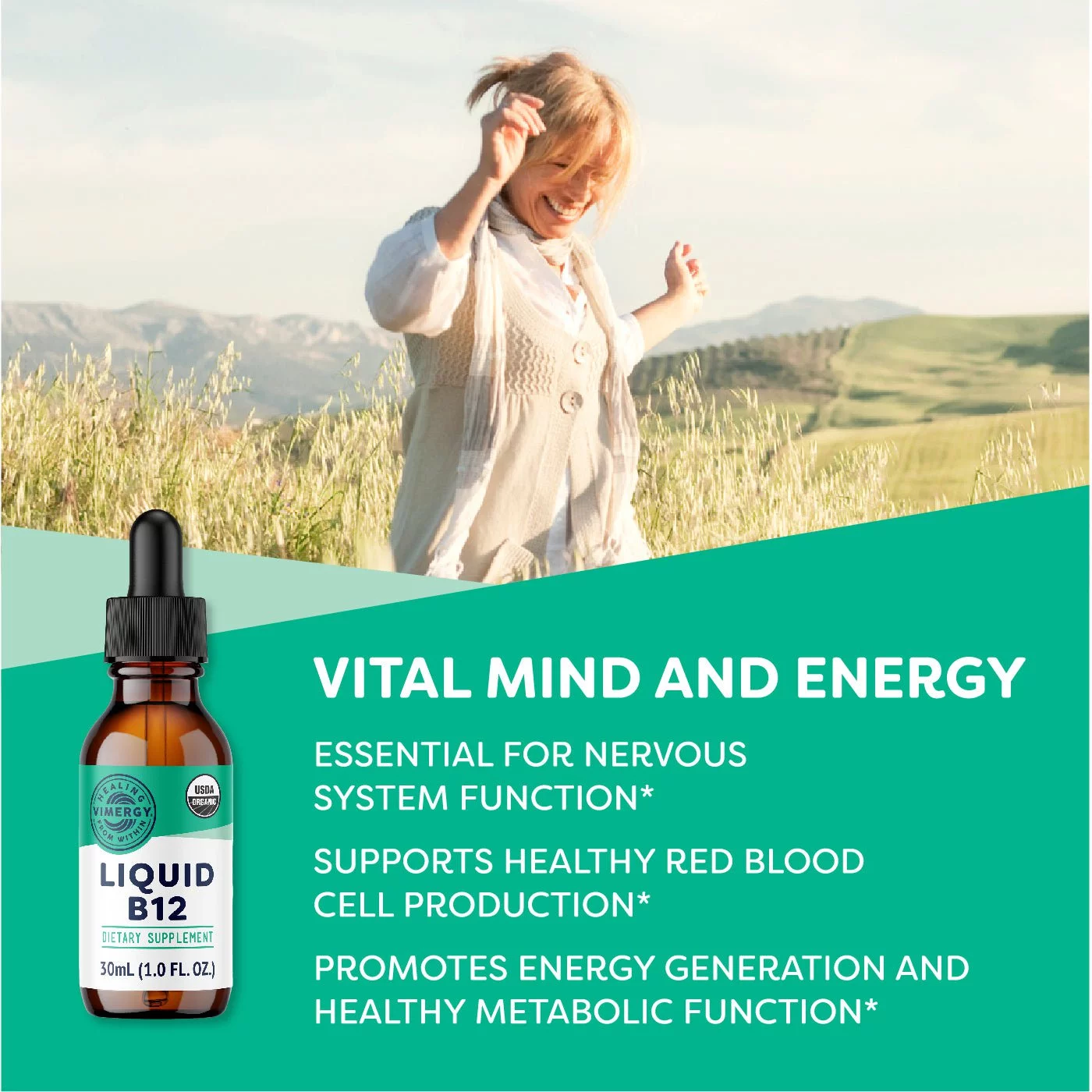 Vimergy USDA Organic B12, 30 Servings Liquid Vitamin No Gluten, Non-GMO, Vegan & Paleo (30 ml)