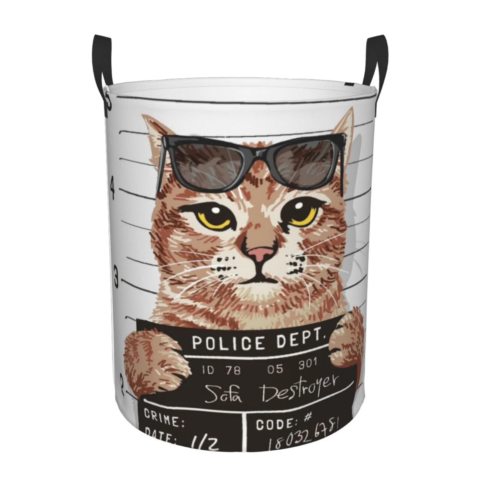 Gaeub Cat Holding Mugshot Sign Dirty Clothes Storage Basket, Toy Storage Bin for Storing Clothing, Diapers, Toys - Small