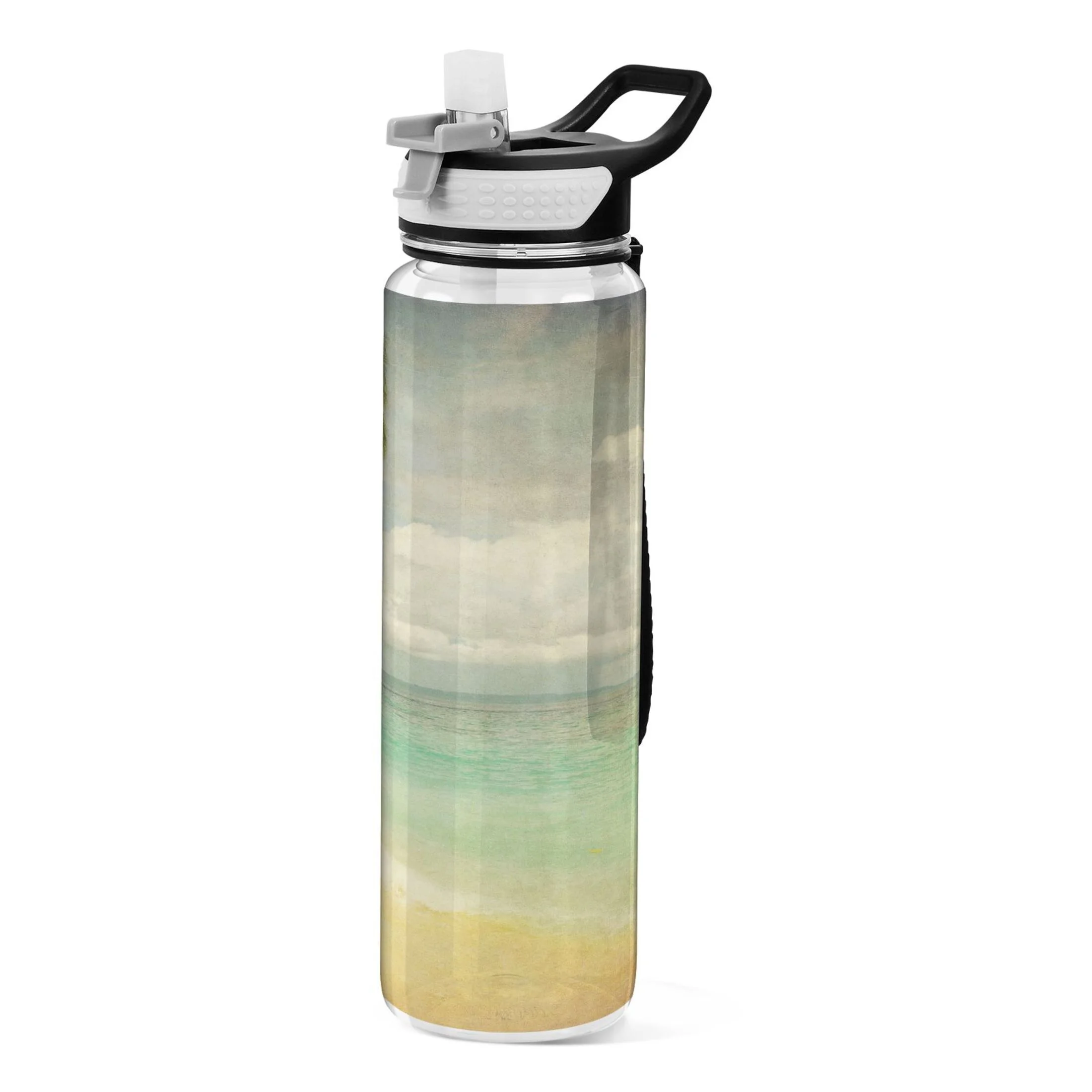Tropical Beach Palm Tree 32oz Sports Water Bottles Leakproof Tritan Bottle with Straw BPA Free Clear Bottle for Fitness Gym Outdoor Cycling