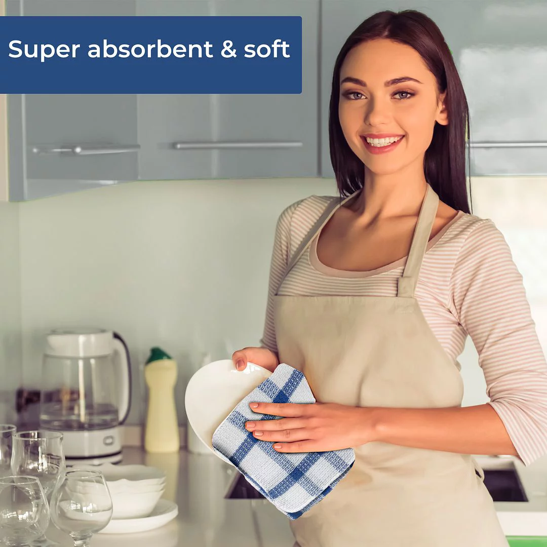 Shop LC Kitchen Towels Dish Cloths | Set of 24 | 100% Cotton | 12 x 12 inches | Checkered Pattern Blue Dish Towels Scrubbing Clothes Cleaning Rags Kitchen Essentials Birthday Gifts