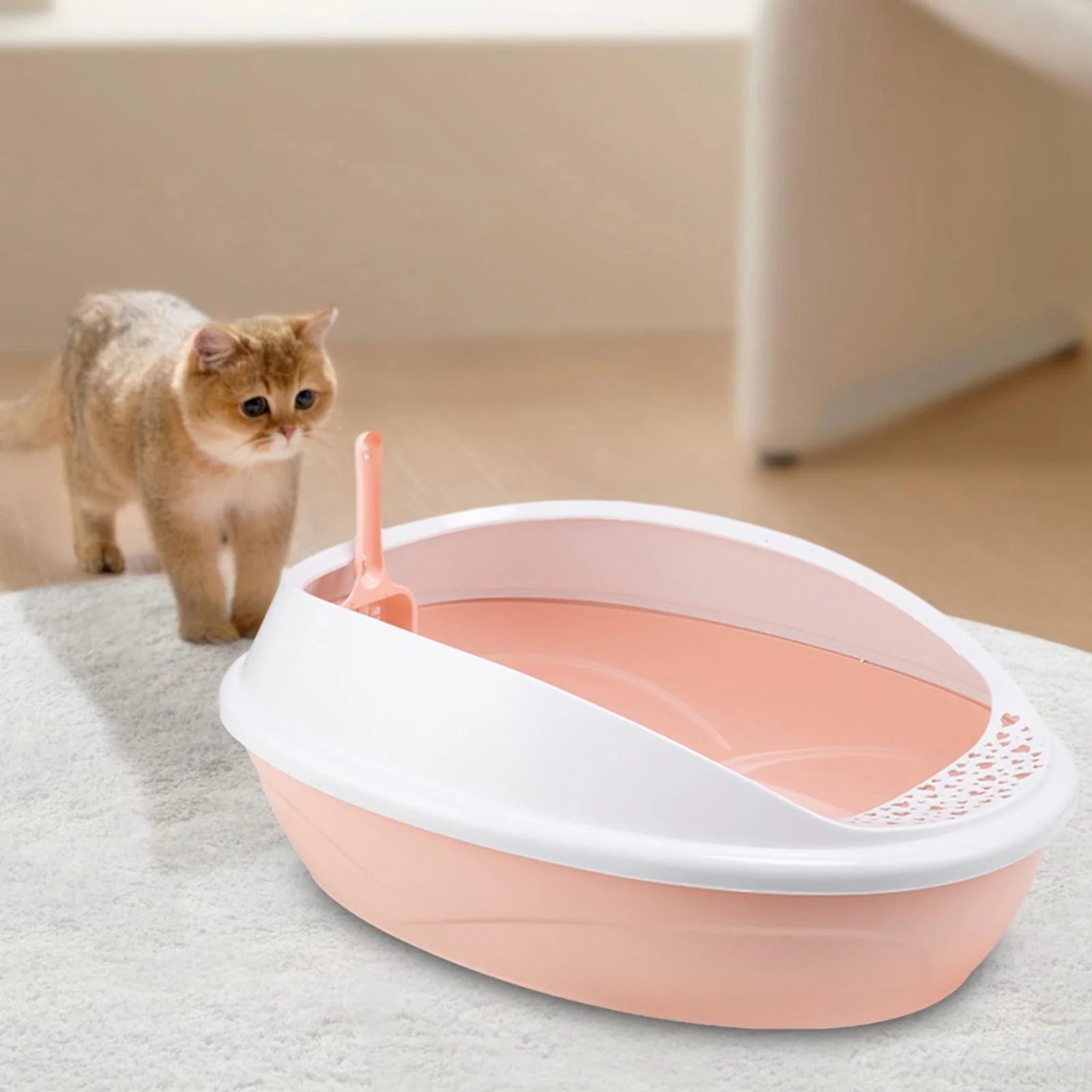 Open Top Pet Litter Tray Cat Sand Box Cats Litter Container Cat Litter Basin Pink
