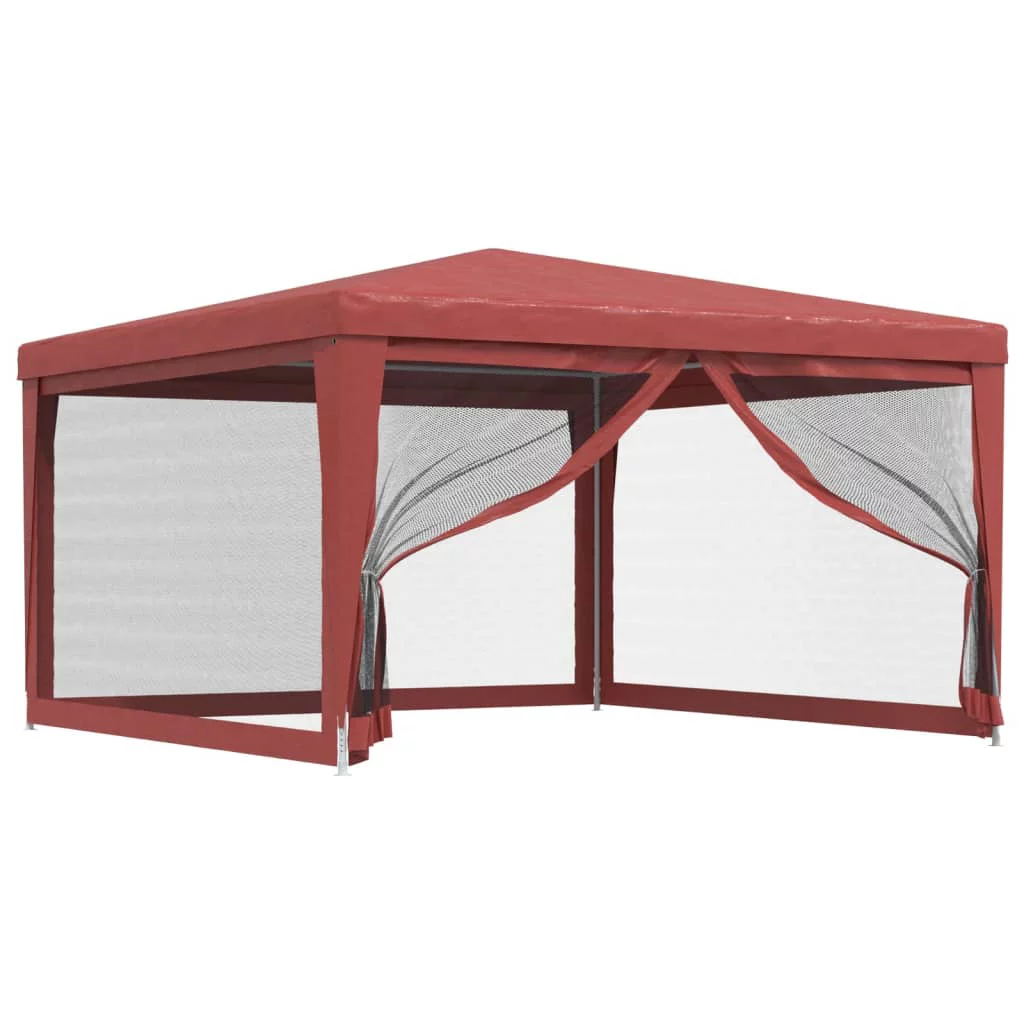 Anself Party Tent with 4 Mesh Sidewalls Red 13.1'x13.1' HDPE
