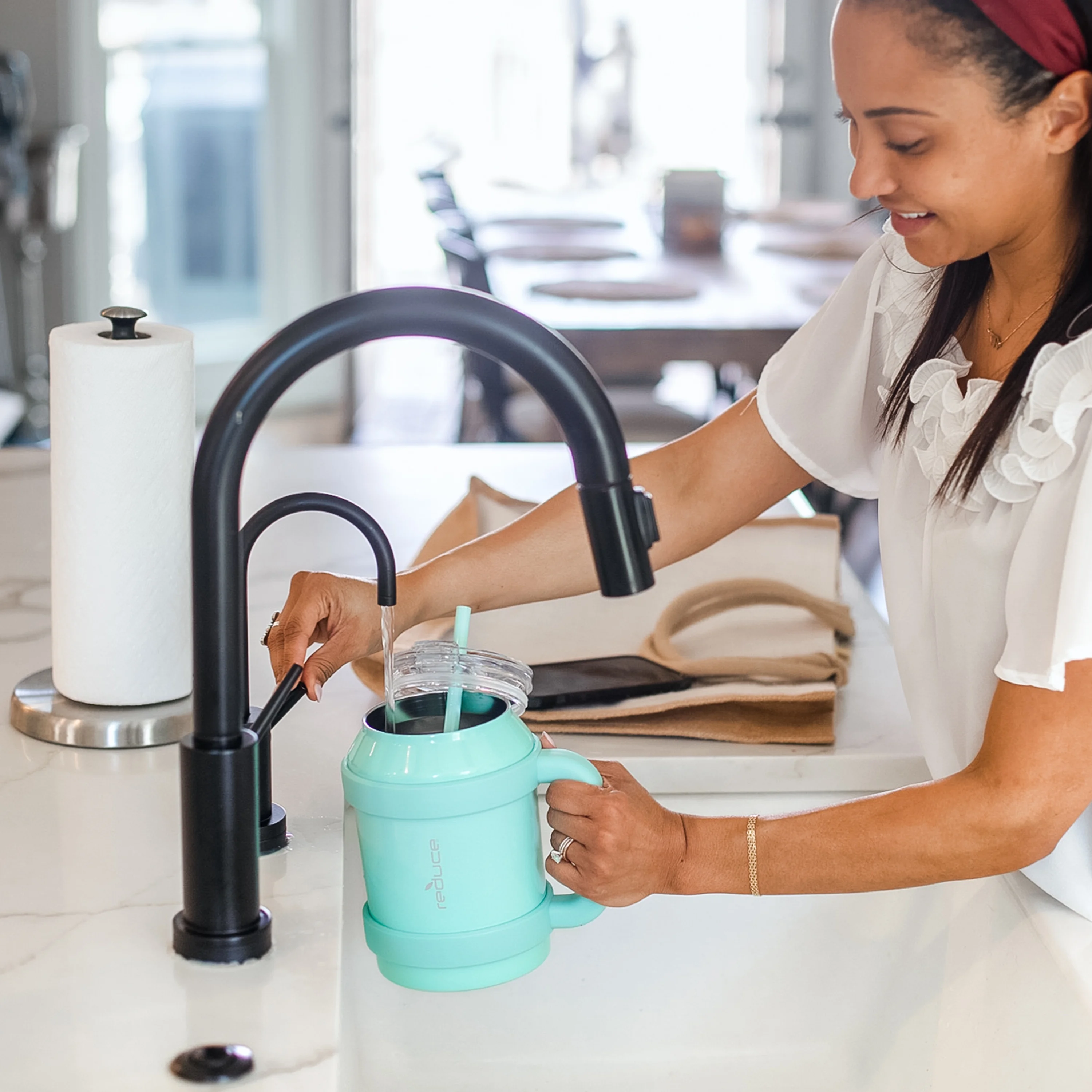 Reduce Vacuum Insulated Stainless Steel Cold1 Mug with Lid and Straw, Mild Mint, 50 fl oz