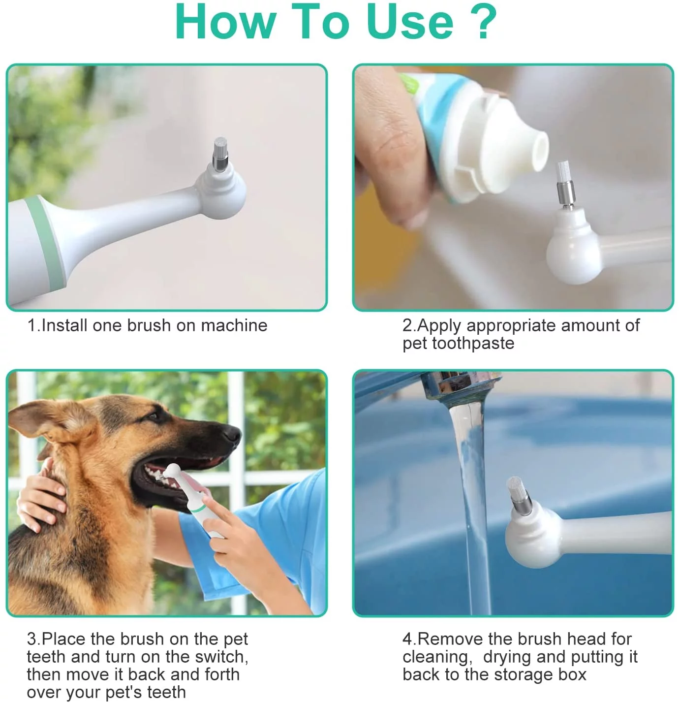 Dog Tartar Cleaner Electric Life Basis Professional Teeth Polisher Pet Calculus Plaque Stains Teeth Cleaner with 4 Brush Head Puppy Dental Scaler Care Cleaning Tools Kit